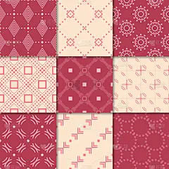 樱桃红和米色几何饰品。无缝模式的集合