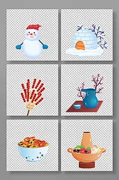 创意糖葫芦火锅小雪现代元素插画