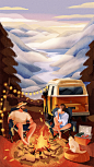 beach camping car ILLUSTRATION  Illustrator Landscape Lovers sunset Travel vacation