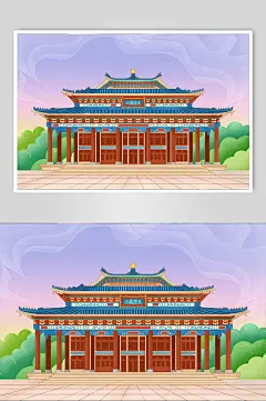 国风中山纪念堂广州城市地标建筑插画-众图网
