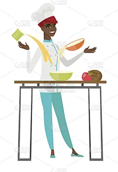 年轻的非洲裔美国厨师正在准备食物