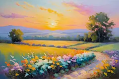 公园绘画风景景色油画插画图片