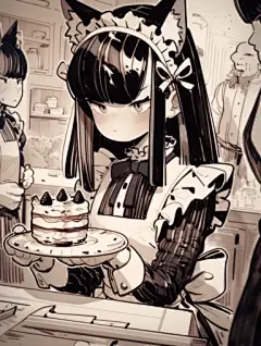 Inktober ~ Don't Starve ~ india ink pen drawing,Nekomimi maid serving in a cafe