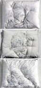 睡觉的人刺绣在Maryam Ashkanian的手工枕头上