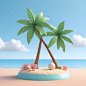 Empty-beach--coconut-tree--blue-sky--flower--3d (6)