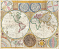 1794年英国人制作的世界地图。由于当时的测绘技术的限制，该图中各大陆岛屿的轮廓都与实际情况有所出入。绘制地图的时候人类对南北极的探索还不够深入，所以在图中北美洲的北部界限没有确定，南极洲被标成了“southern icy ocean”。地图四周还有其他天文地理的信息图，如太阳系六大行星的轨迹图，星座等。原图：6000×5054，8.91MB，网盘地址：http://pan.baidu.com/s/1pJjU1vH