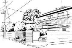 现代建筑场景线稿图片 黑白CG二次元漫画背景参考城市街道背景线条