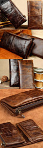 Handmade vintage rustic bifold leather men long wallet purse clutch ba | EverHandmade: 