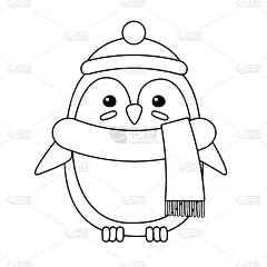 向量平轮廓企鹅在帽子和围巾