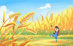 卡通芒种插画手绘夏天节气背景夏日风景插画麦子植物收麦子谷物卡通芒种二十四节气插画