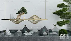 新中式假山水景园艺小品3d模型