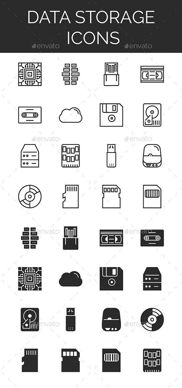 数据存储图标——网络图标Data Storage Icons - Web Icons卡片、磁带、cd、芯片、云计算、计算机、数据、数字,光盘 ...