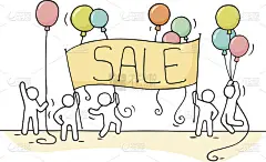 工作小人物的素描与销售旗帜