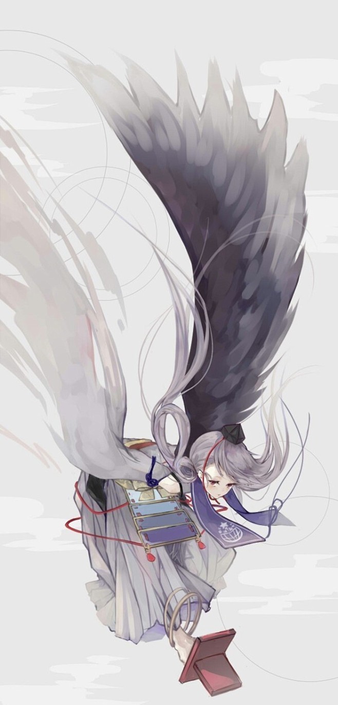 手绘插画人物风景意境美图单翼堕天使