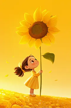 AI数字艺术夏季夏天漂亮的向日葵人物插画