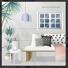 时尚简约INS风绿植室内家居装饰海报室内手绘插画设计矢量图素材-淘宝网