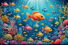小鱼深海海洋生物动物鱼类插画图片