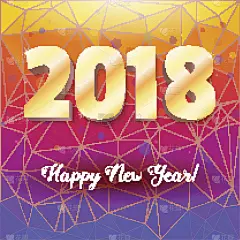 2018年新年快乐。黄金的体积数字。以彩色三角形为背景的祝贺海报。贺卡，海报，小册子或传单模板。向量