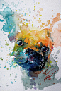 新加坡艺术家Tilen Tiu用泼墨手法绘制的动物水粉画，生动的色彩