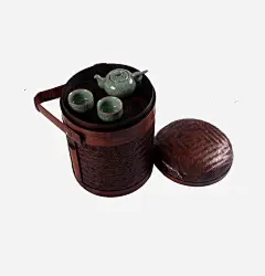 普洱竹盒八饼装竹篮子免抠素材 特产 设计图片 免费下载 页面网页 平面电商 创意素材 png素材