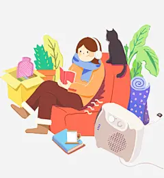 温馨暖色调冬天居家女孩沙发看书图宝宝 https://bao16.com 温馨暖色调冬天居家女孩沙发看书插画免费下载 冬天 居家 猫咪 女孩 暖色调 取暖 室内 看书 舒服 温馨 闲暇 24节气 传统节气 居家生活
