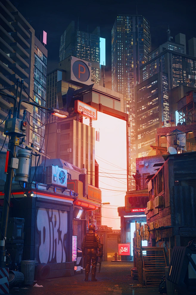 3D场景设定/城市/赛博朋克-花瓣网