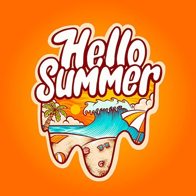 夏天海滩吉祥物插画logo标志矢量图设计...