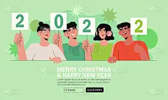 一组人或团队祝客户圣诞快乐，新年快乐。节日问候。