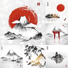 简约手绘日本山水水墨景观背设计模板 矢量EPS设计素材 G866-淘宝网