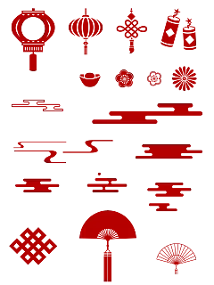 剪纸祥云元宝灯笼中国结新年元素图标