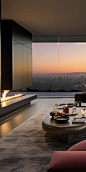 The large living room's city view adds an extra dimension to this American-style house.