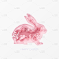 3d抽象剪纸兔子形状，粉色兔子