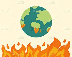 全球变暖，地球着火，气候变化概念。世界环境日。矢量插图卡通平面风格。