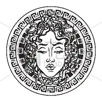 蛇发女妖,蛇发女怪,举起手,勇敢面对,遮护的手势,线条画,肖像,希腊,绘制,弯曲