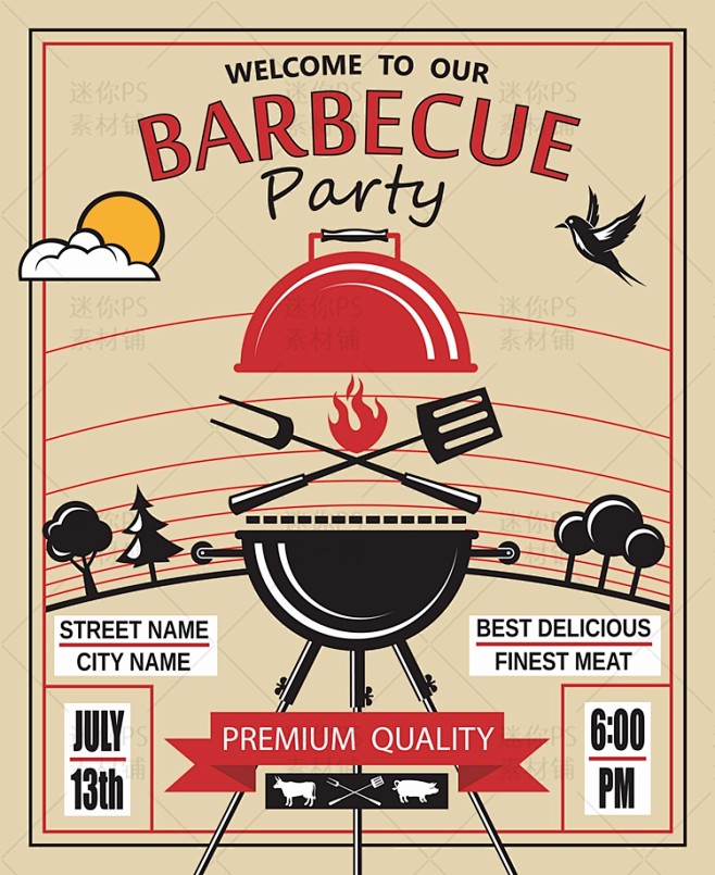 [编号300]BBQ户外野炊烧烤炉海报招...