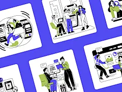 10款创意白领办公室协作办公场景插图插画Ai/Figma矢量设计素材