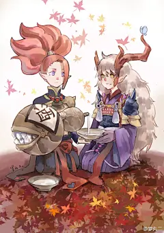 #阴阳师同人##酒茨# 吞崽茨苗，红枫林里喝牛奶 ​​​​