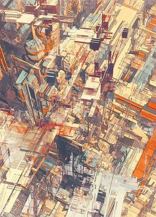 创意城市插画,有一点科幻色彩的影子.