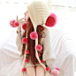 日系新款甜美可爱森林系女式冬帽毛球流苏护耳帽子针织毛线帽