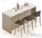 现代时尚白色水晶板长方形吧台棕色落地式边桌棕色印花高脚椅桌椅组合