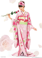 Pink rose Japanese kimono.