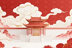 中国风红金色古建筑背景壁纸29