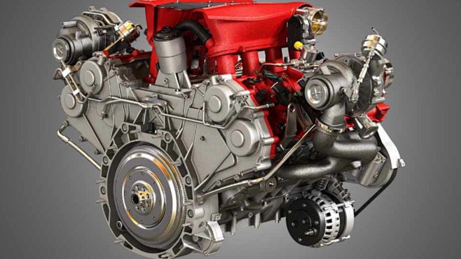 488 GTB V8双涡轮发动机3D模型...