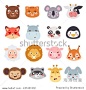 Cute animal heads with emotions vector set. Cartoon happy animal emotions love expression isolated face character. Adorable mammal smile animal emotions. Animal characters little collection.
