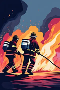 消防车防火消防员救火背影插画图片