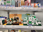 the shelves are filled with different types of products