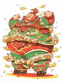 财神一位留着胡子的中国古代胖子将军高兴地跳了起来