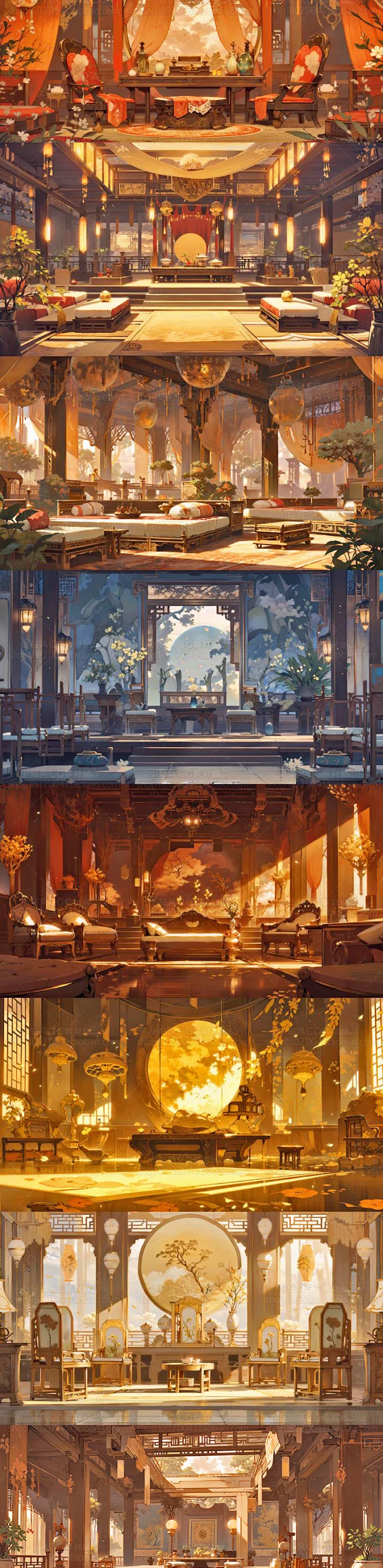 AI华丽古风室内场景设定素材 影视游戏场景概念设计 背景插画临摹-淘宝网-花瓣网