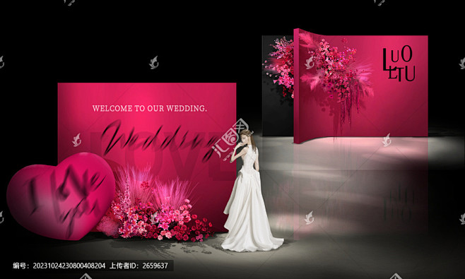 黑色玫红色婚礼效果图