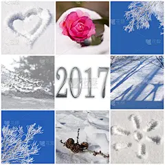 2017年，雪和冬天的照片拼贴贺卡